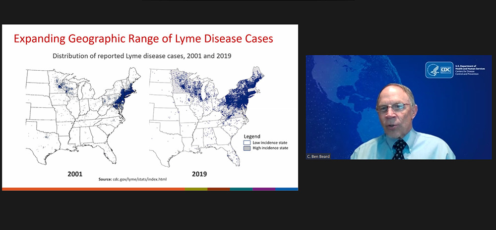 C. Ben Beard, deputy director of the Centers for Disease Control's division on vector-borne diseases, talks about trends in disease transmission and its connection to climate change March 14 during the Loyola University Chicago climate change conference.