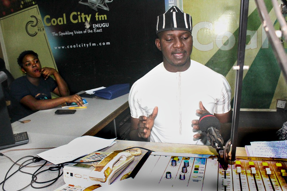 In a studio in Radio Nigeria’s broadcasting house in Enugu, South East Nigeria, Ekene Odigwe records his weekly radio show, "Climate Time." (Patrick Egwu)