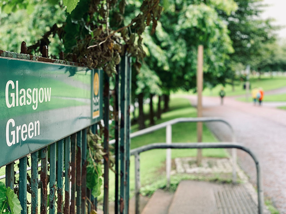 Glasgow Green at the Kings Bridge entrance to the park in Glasgow, Scotland. The city is hosting the United Nations climate conference known as COP26 on Oct. 31-Nov. 12. (Unsplash/Phil Reid)