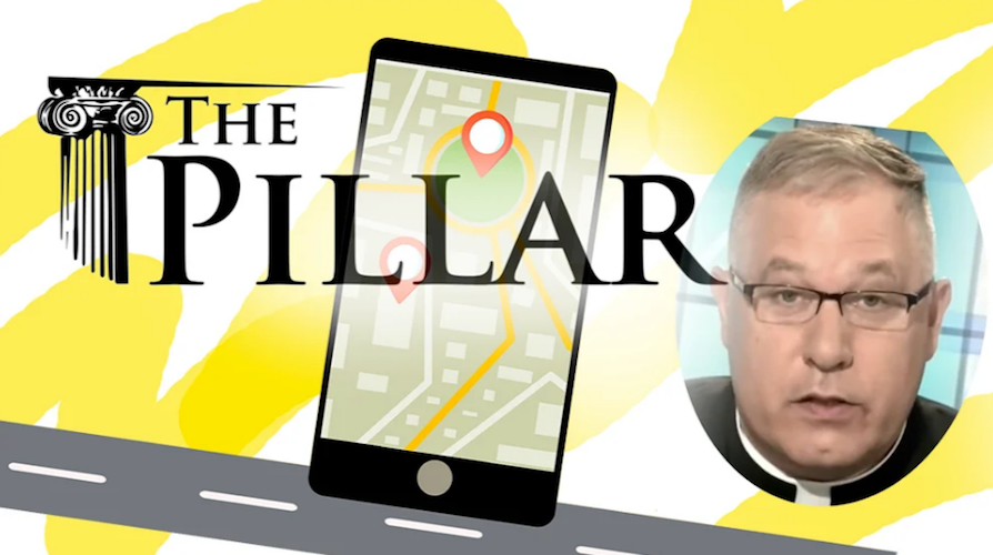 The Pillar published an investigation of Msgr. Jeffrey Burrill, largely based on his phone’s location data. (RNS illustration/Kit Doyle) The Pillar published an investigation of Msgr. Jeffrey Burrill, largely based on his phone’s location data. (RNS illustration/Kit Doyle)