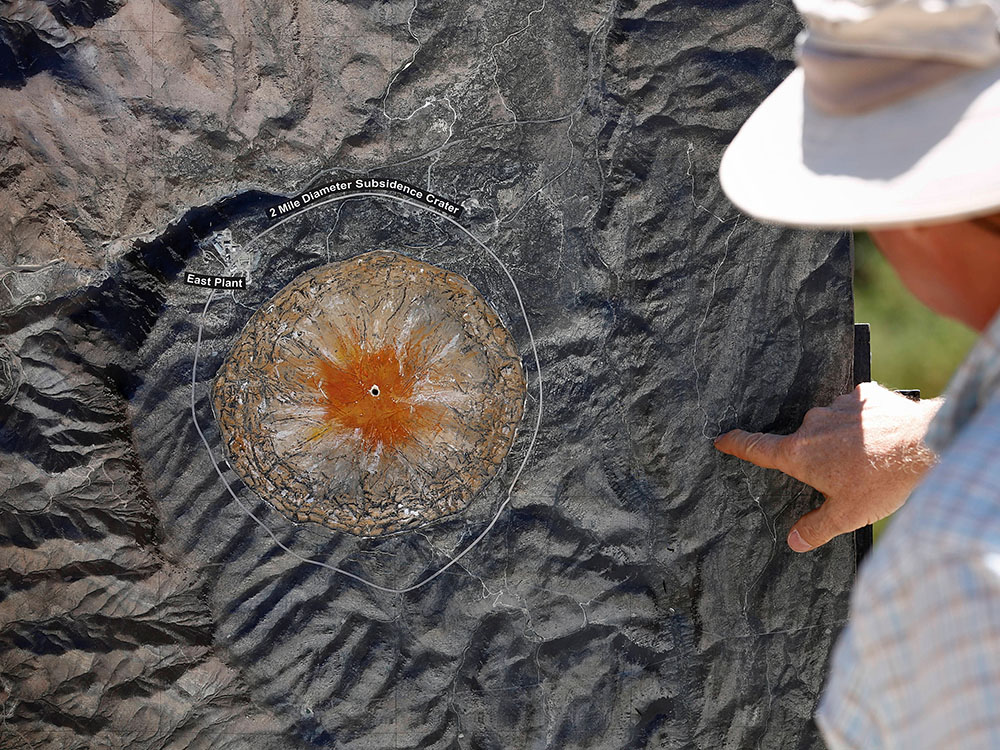 At the Oak Flat Campground on June 13, 2017, a map shows the area of subsidence that could occur if Resolution Copper Mining goes forward with its plan to extract an enormous ore deposit from deep within the earth a few miles outside Superior, Arizona.