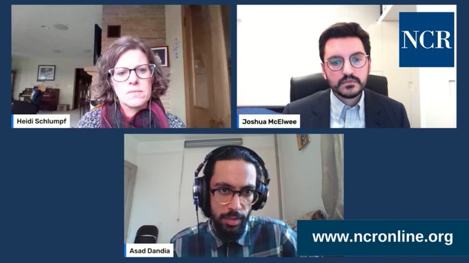 Heidi Schlumpf, Joshua McElwee and Asad Dandia discuss Pope Francis' visit to Iraq in a March 10 livestream. Heidi Schlumpf, Joshua McElwee and Asad Dandia discuss Pope Francis' visit to Iraq in a March 10 livestream.