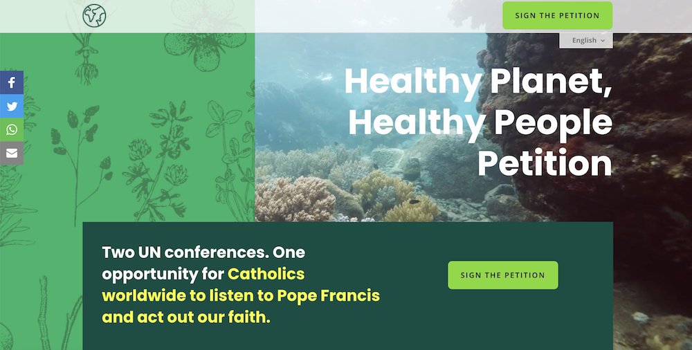 The Global Catholic Climate Movement has launched this petition on the website, thecatholicpetition.org, for Catholics to sign for a "healthy planet, healthy people." (CNS photo/Global Catholic Climate Movement website)