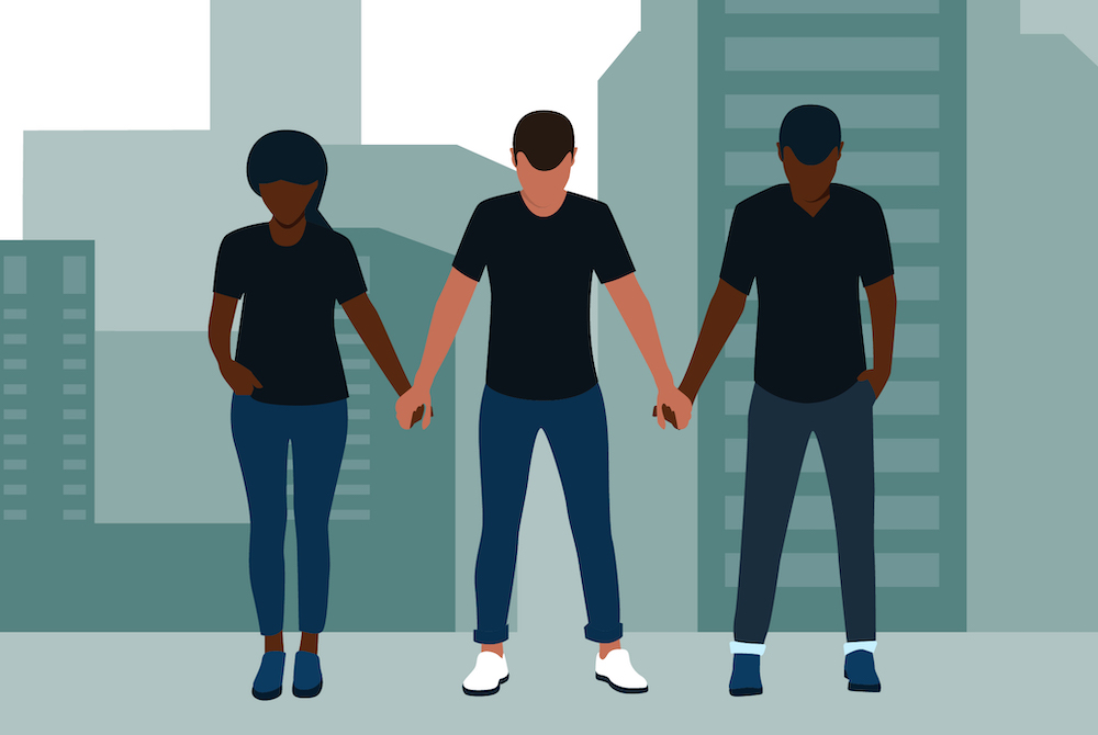 We know by now (or should if we are paying attention) that the Black American experience is not a monolith. (BlackIllustrations.com) Illustration of three Black people holding hands in solidarity