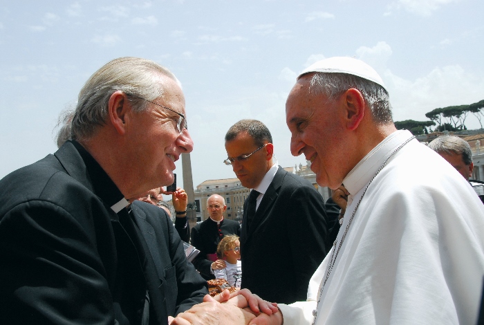 Sulpician Fr. Phillip J. Brown, rector of the Theological College, meets with Pope Francis in 2013. (Courtesy of Theological College, Catholic University of America)