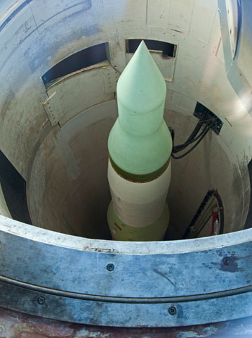 An unarmed Minuteman II missile, deactivated after the Cold War, in its underground silo near Wall, S.D. (Newscom/Image Broker/Jim West)