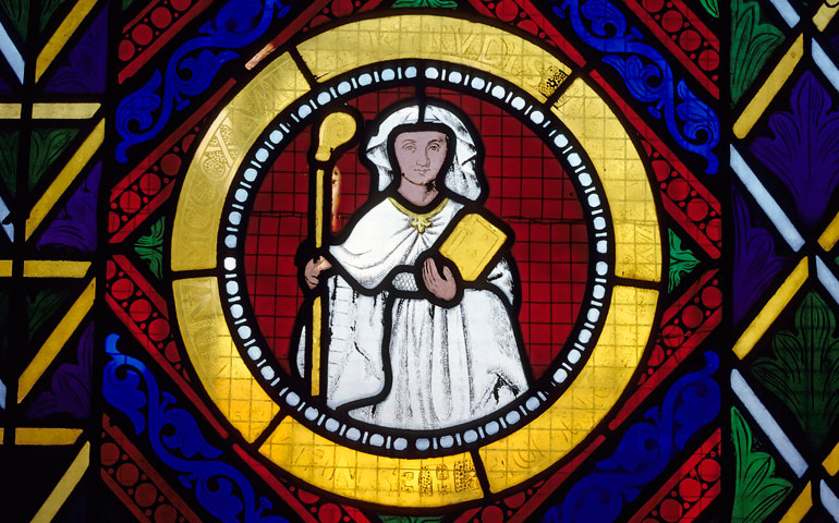 An abbess is depicted in a stained glass window in the medieval St. Cyriakus Church in Gernrode, Germany. (Newscom/Image Broker/Karl F. Schöfmann)