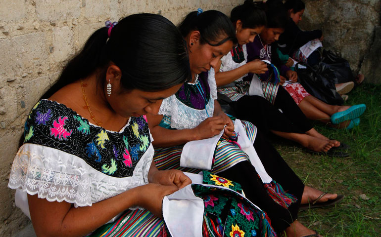 In Chilón, Chiapas, on Jan. 20 in Mexico, indigenous women embroider vestments that Pope Francis will use during his Feb. 15 visit to San Cristóbal de las Casas. (Newscom/Notimex/Javier Lira)