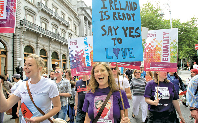 Supporters of same-sex marriage march to the Department of Justice in Dublin Aug. 18, 2013. (PA Wire/Julien Behal)