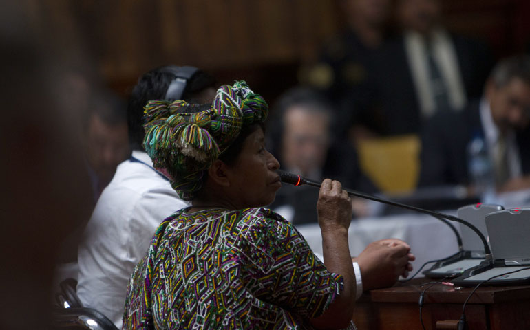 Ana Maton Ramires testifies during the trial of Efraín Ríos Montt at the Supreme Court in Guatemala City, Guatemala April 1. (EFE/Saul Martinez)