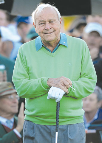 Honorary starter Arnold Palmer waits at the first tee shot to begin the Masters at Augusta National Golf Club April 10 in Georgia. (Newscom/MCT/Jeff Siner)