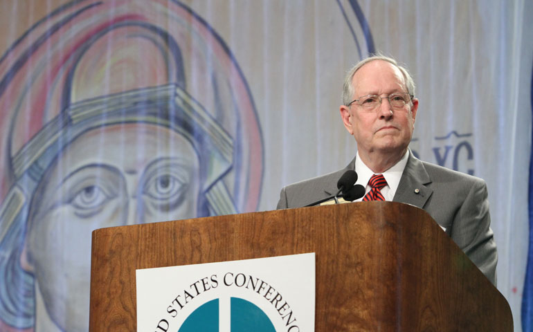 Al Notzon III addresses the meeting of the U.S. Conference of Catholic Bishops in Atlanta June 1, 2012. (CNS/Georgia Bulletin/Michael Alexander)