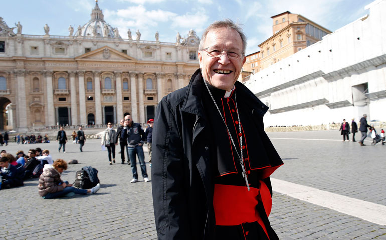 Cardinal Walter Kasper walks in St. Peter's Square March 4, 2013, the first day the College of Cardinals met to begin the process of electing a new pope. (CNS/Reuters/Tony Gentile)