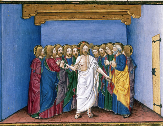 The risen Jesus appears to his disciples in a 15th-century Italian painting. (Newscom/Prisma)