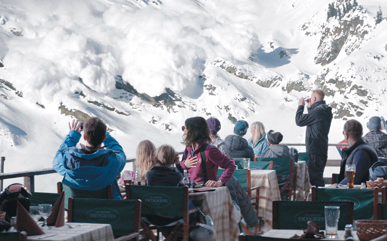 The avalanche approaches in "Force Majeure." (Photos by Magnolia Pictures)