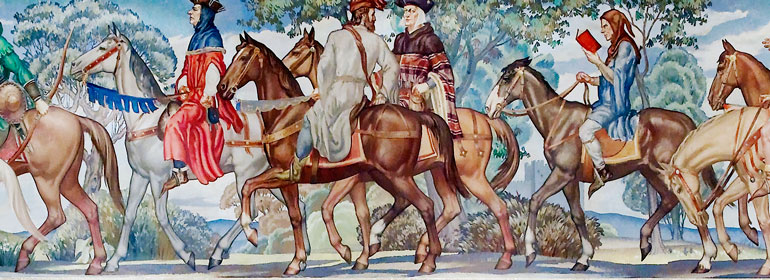 In the Library of Congress, a mural by Ezra Winter illustrates the characters in The Canterbury Tales by Geoffrey Chaucer. [Pictured is a small section.] (Library of Congress, Prints & Photographs Division/Carol M. Highsmith)