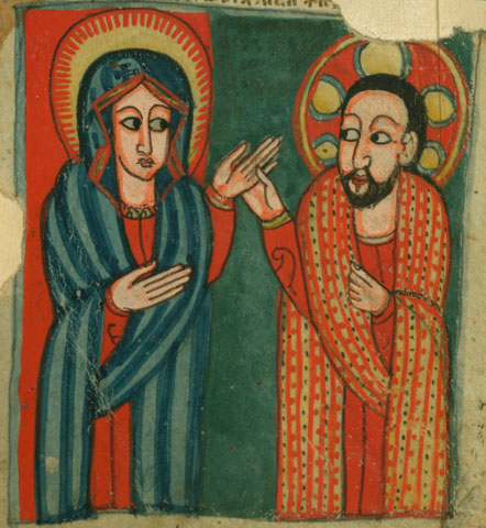 Mary and Jesus are depicted in a 17th-century Ethiopian manuscript (© Walters Art Museum, used under a Creative Commons Attribution-ShareAlike 3.0 license)