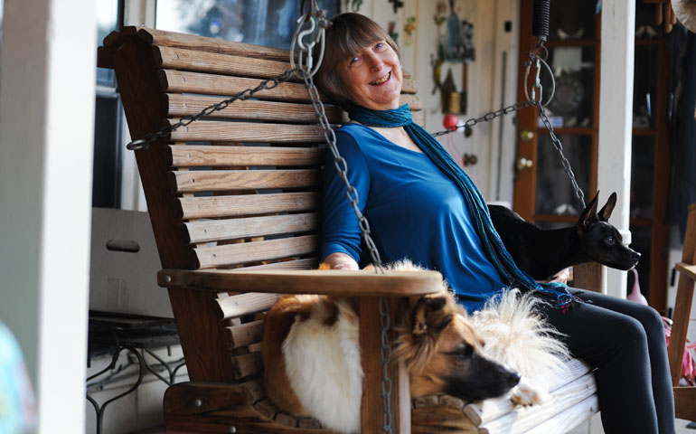 Carol J. Adams with dogs Holly and Inky (Jo-Anne McArthur)