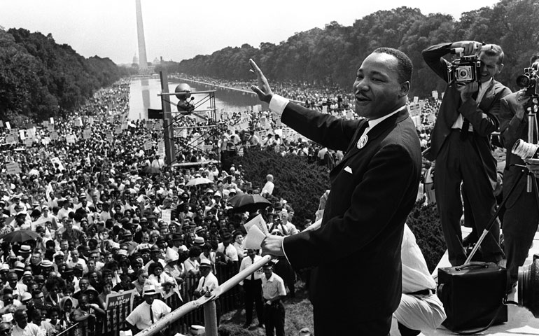 The Rev. Martin Luther King Jr. at the Lincoln Memorial in Washington, D.C., on Aug. 28, 1963 (Newscom/Getty Images/AFP)