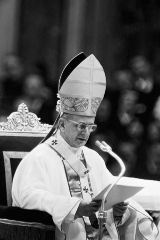 Pope Paul VI announces promulgation of the Second Vatican Council’s last four decrees, including Dignitatis Humanae, at the Vatican, Dec. 7, 1965. (AP Photo)