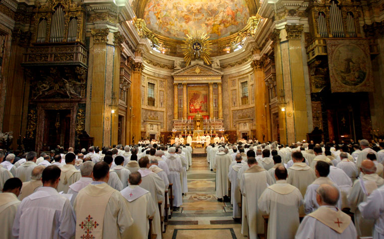 On Jan. 7, 2008, in Rome, a Mass opens the 35th General Congregation of the Society of Jesus in the Church of the Gesù, the Jesuits' mother church. (Newscom/EPA/Alessandro Di Meo)
