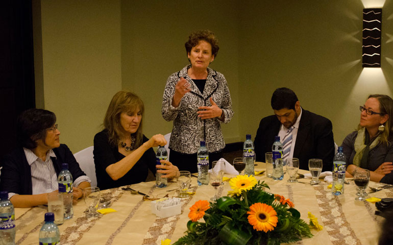 Pamela Merchant speaks to international jurists and human rights activists at an April 2013 event hosted by the Center for Justice and Accountability in Guatemala City during the trial of Efraín Ríos Montt. (Werner Monterroso)