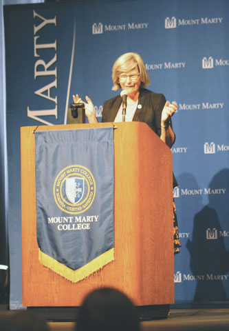 Social Service Sr. Simone Campbell speaks at Mount Marty College in Yankton, S.D., Sept. 12. (Courtesy of Mount Marty College)