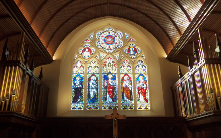The stained glass windows of Dahlgren Chapel of the Sacred Heart at Georgetown University in Washington, D.C. (Wikimedia Commons/Farragutful)