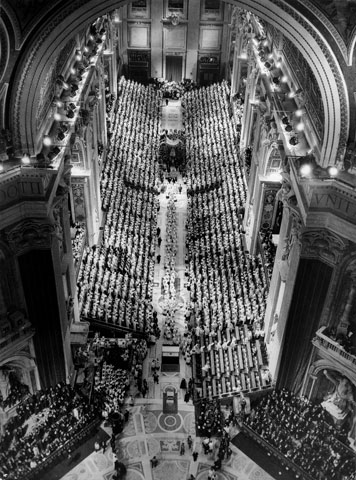Bishops of the world line the main aisle of St. Peter's Basilica during the opening session of the Second Vatican Council in 1962. (CNS file photo)