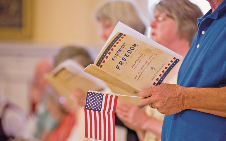 A man attends the opening Mass for the second annual Fortnight for Freedom observance June 21 at the Basilica of the National Shrine of the Assumption of the Blessed Virgin Mary in Baltimore. (CNS/Thomas McCarthy Jr.)