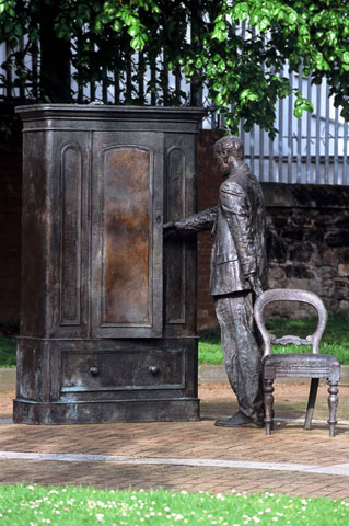 A statue depicting Chronicles of Narnia character Digory Kirke opening the magic wardrobe was erected in Belfast, Northern Ireland, in 1998, the centenary of C.S. Lewis’ birth. (Newscom/SIPA/Frillet)