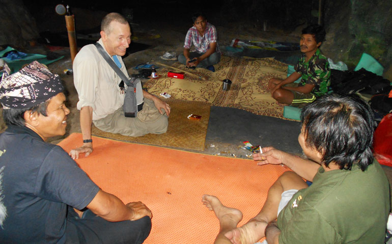 The author converses with pilgrims inside Goa Istana in Alas Purwo, East Java, Indonesia. (Photos courtesy of David Pinault)