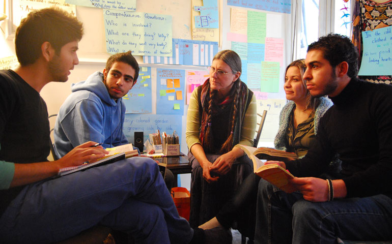 Theresa Kubasak, center, with Iraqi Student Project participants in Damascus in 2011