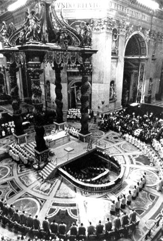 Pope John Paul II celebrates a Mass in St. Peter's Basilica to open the Synod of Bishops on the laity in 1987. (CNS/UPI/Reuters)