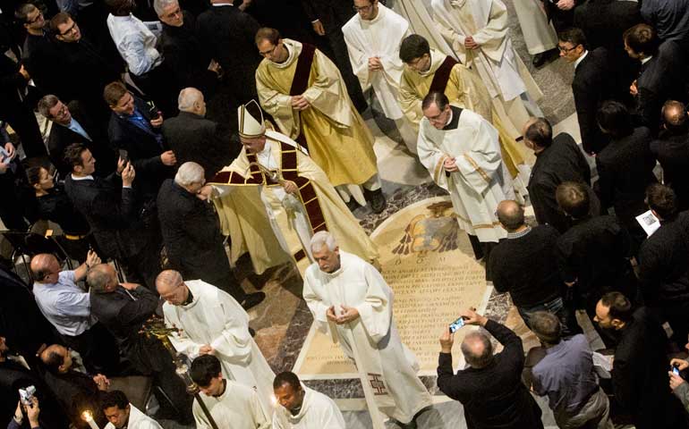 Pope Francis celebrates vespers Sept. 27 at the Church of the Gesu in Rome on the occasion of the bicentennial of the restoration of the Society of Jesus. (Newscom/ABA)