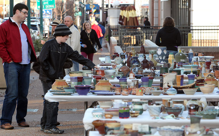 Shoppers look at pottery for sale at Craft Alliance on Small Business Saturday in University City, Mo., on Nov. 24. (Newscom/UPI/Bill Greenblatt)