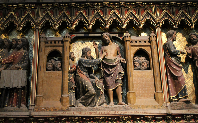 Doubting Thomas sculpture at Notre Dame de Paris Cathedral in Paris (Connie Ma, Creative Commons)