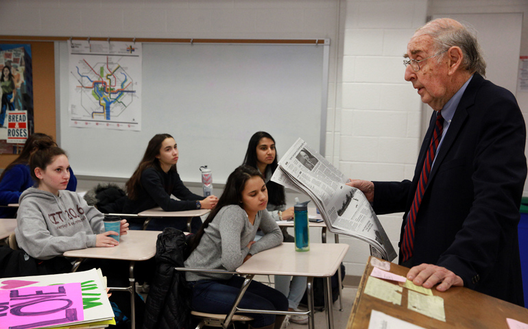 Colman McCarthy, Dec. 13 at Bethesda-Chevy Chase High School in Bethesda, Md., where he teaches two morning classes five days a week on peace studies. (Rick Reinhard)