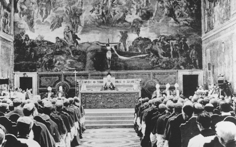 Pope Paul VI addresses the 1971 Synod of Bishops at the Vatican. (RNS photo)