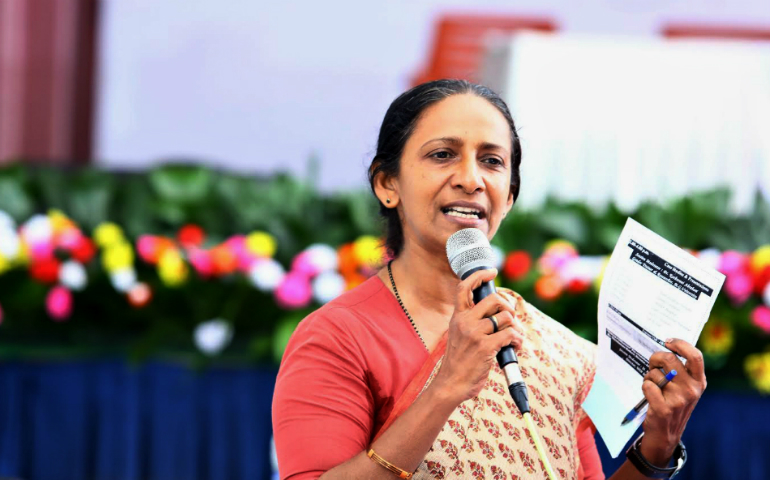 Indian feminist theologian Kochurani Abraham addresses a meeting. (provided photo)