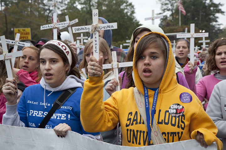 Young people join a rally during the SOA Watch protests outside Fort Benning, Ga., Nov. 22, 2009. (CNS /Jim West)