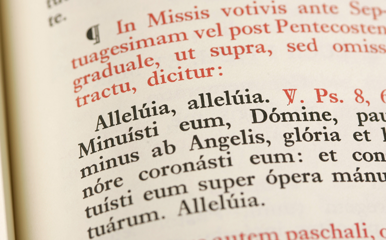 Page of a reproduction of the 1962 Roman Missal (CNS/Nancy Wiechec)