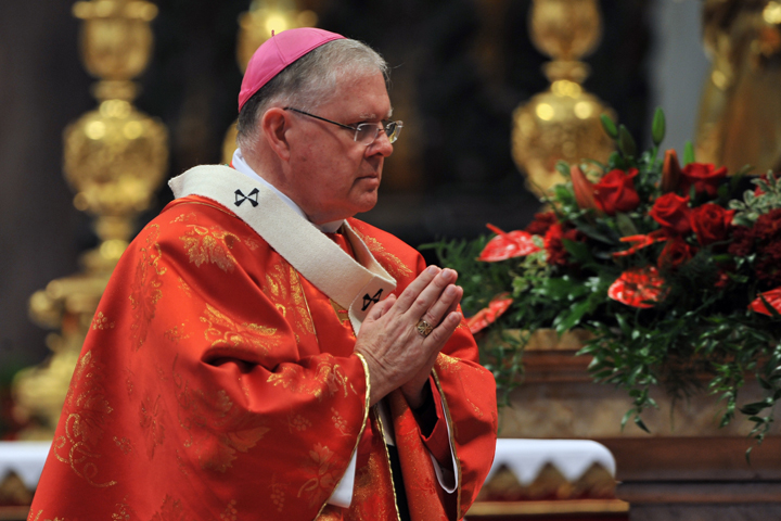 Archbishop Mark Coleridge of Brisbane, Australia, is seen after receiving his pallium from Pope Benedict XVI during a Mass in St. Peter's Basilica at the Vatican June 29, 2012. ((CNS photo/Giancarlo Giuliani, Catholic Press Photo)