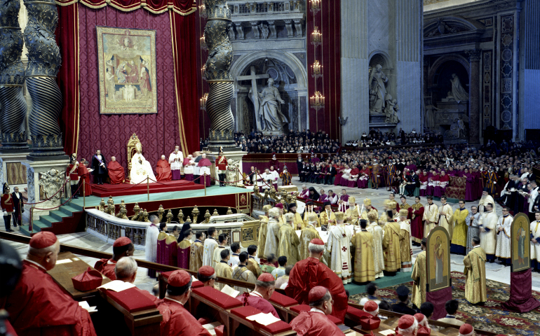 Pope Paul VI presides over a meeting of the Second Vatican Council in St. Peter's Basilica at the Vatican in 1963. (CNS photo/Catholic Press Photo)