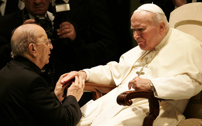 Pope John Paul II blesses Fr. Marcial Maciel Degollado, founder of the Legionaries of Christ, at the Vatican in 2004. (CNS photo/Tony Gentile, Reuters)