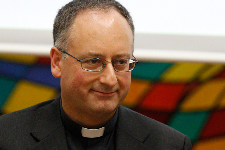 Jesuit Father Antonio Spadaro, editor of La Civilta Cattolica, is pictured during the presentation of his book on Pope Francis at the Vatican Dec. 4, 2013. (CNS/Paul Haring)