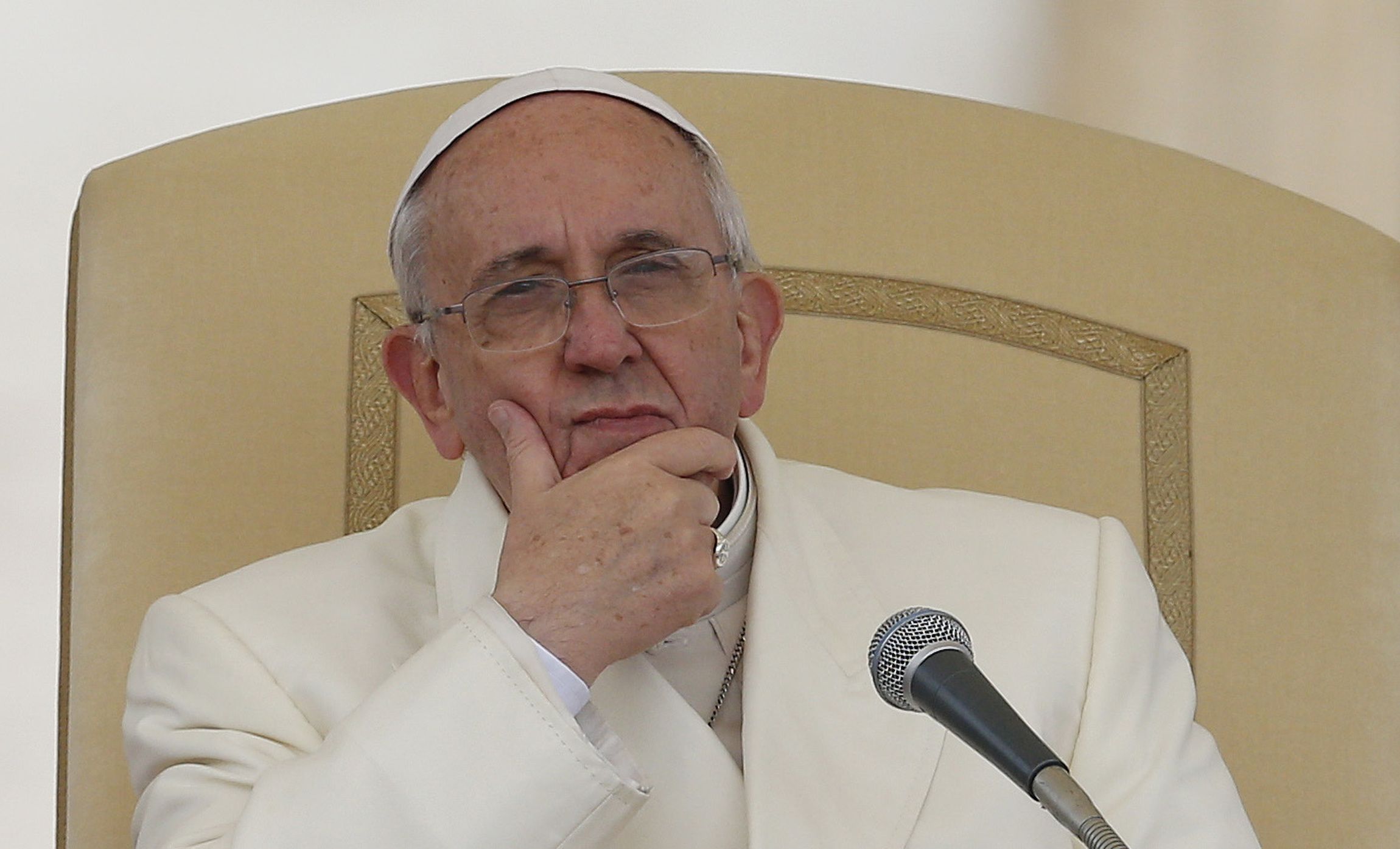 Pope Francis looks out at St. Peters Square during weekly audience (CNS photo)