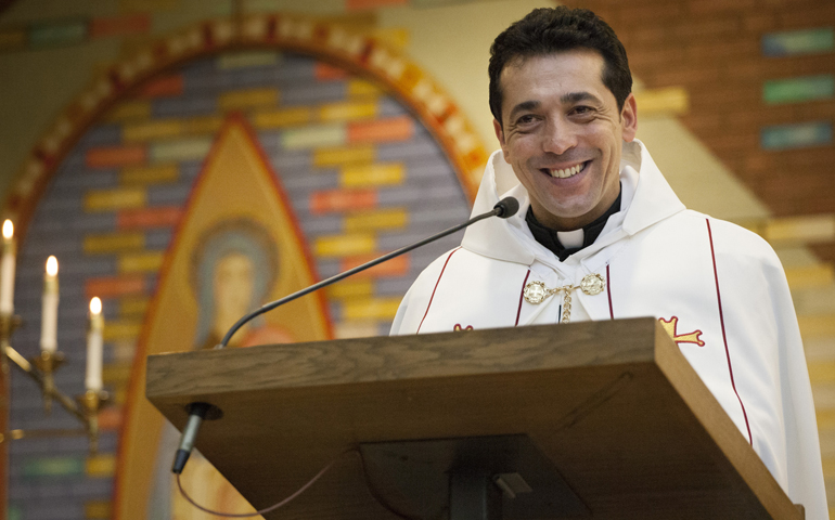 Fr. Wissam Akiki, who has a wife and daughter, Feb. 27, 2014, at St. Raymond's Maronite Cathedral in St. Louis. He was the first married man to be ordained a priest for the U.S. Maronite Catholic Church. (CNS/Lisa Johnston, St. Louis Review)