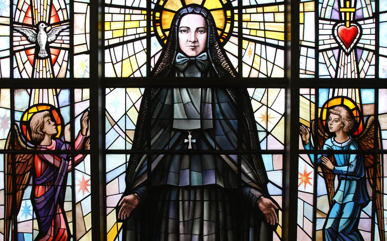 St. Frances Xavier Cabrini in a stained-glass window at the saint's shrine chapel in the Washington Heights section of New York City (CNS / Gregory A. Shemitz)