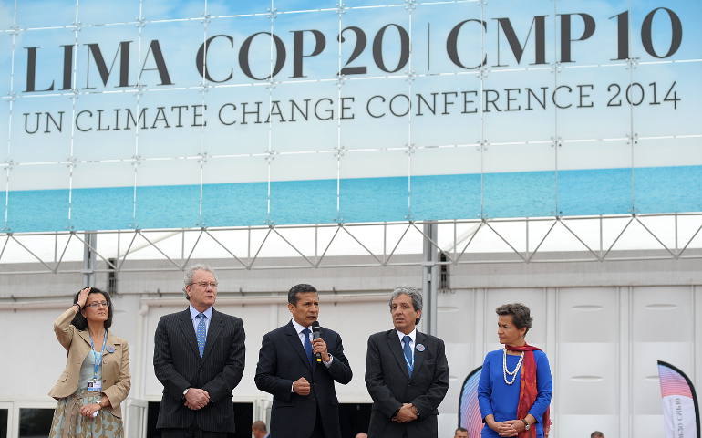 Climate negotiators from Peru and the United Nations participate in the site inauguration of the 20th U.N. Climate Change Conference (COP20) in Lima, Peru, Nov. 27. (CNS photo/Raul Garcia, EPA)